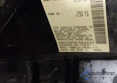 2019 Nissan Altima 2.5 Platinum из США, поврежденный, VIN 1N4BL4FW7KN303517